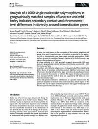 Analysis Of > 1000 Single Nucleotide Polymorphisms In Geographically Matched Samples Of Landrace And Wild Barley Indicates Secondary Contact And Chromosome-Level Differences In Diversity Around Domestication Genes Analysis Of > 1000 Single Nucleotide Polymorphisms In Geographically Matched Samples Of Landrace And Wild Barley Indicates Secondary Contact And Chromosome-Level Differences In Diversity Around Domestication Genes