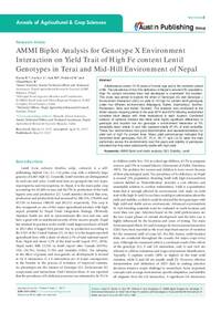 AMMI Biplot Analysis for Genotype X Environment Interaction on Yield Trait of High Fe content Lentil Genotypes in Terai and Mid-Hill Environment of Nepal AMMI Biplot Analysis for Genotype X Environment Interaction on Yield Trait of High Fe content Lentil Genotypes in Terai and Mid-Hill Environment of Nepal