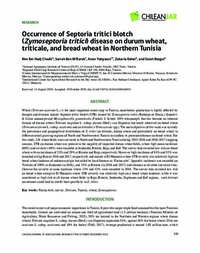 Occurrence of Septoria tritici blotch (Zymoseptoria tritici) disease on durum wheat, triticale, and bread wheat in Northern Tunisia Occurrence of Septoria tritici blotch (Zymoseptoria tritici) disease on durum wheat, triticale, and bread wheat in Northern Tunisia