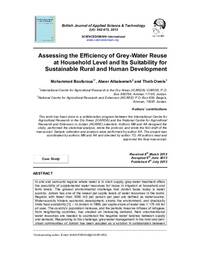 Assessing the Efficiency of Grey-Water Reuse at Household Level and Its Suitability for Sustainable Rural and Human Development Assessing the Efficiency of Grey-Water Reuse at Household Level and Its Suitability for Sustainable Rural and Human Development