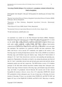 Screening of kabuli chickpea (Cicer arietinum L.) germplasm resistant to Botrytis Gray Mold in Bangladesh Screening of kabuli chickpea (Cicer arietinum L.) germplasm resistant to Botrytis Gray Mold in Bangladesh