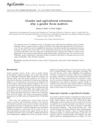 Gender and agricultural extension: why a gender focus matters Gender and agricultural extension: why a gender focus matters