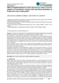 Effect of supplementation by cactus (Opuntia ficus indica f. inermis) cladodes on reproductive response and some blood metabolites of female goat on pre-mating phase Effect of supplementation by cactus (Opuntia ficus indica f. inermis) cladodes on reproductive response and some blood metabolites of female goat on pre-mating phase