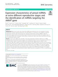 Expression characteristics of pineal miRNAs at ovine different reproductive stages and the identification of miRNAs targeting the AANAT gene Expression characteristics of pineal miRNAs at ovine different reproductive stages and the identification of miRNAs targeting the AANAT gene