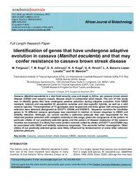 Identification of genes that have undergone adaptive evolution in cassava (Manihot esculenta) and that may confer resistance to cassava brown streak disease Identification of genes that have undergone adaptive evolution in cassava (Manihot esculenta) and that may confer resistance to cassava brown streak disease