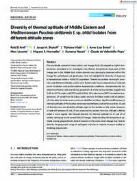 Diversity of thermal aptitude of Middle Eastern and Mediterranean Puccinia striiformis f. sp. tritici isolates from different altitude zones Diversity of thermal aptitude of Middle Eastern and Mediterranean Puccinia striiformis f. sp. tritici isolates from different altitude zones