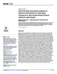 Genome-wide association analysis of Septoria tritici blotch for adult plant resistance in elite bread wheat (Triticum  aestivum L) genotypes