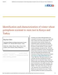 Identification and characterization of winter wheat germplasm resistant to stem rust in Kenya and Turkey Identification and characterization of winter wheat germplasm resistant to stem rust in Kenya and Turkey