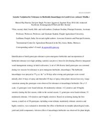 Genetic Variation for Tolerance to Herbicide Imazethapyr in Lentil (Lens culinaris Medik.)