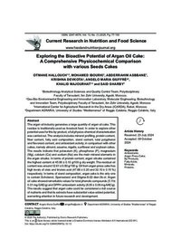 Exploring the Bioactive Potential of Argan Oil Cake: A Comprehensive Physicochemical Comparison with various Seeds Cakes Exploring the Bioactive Potential of Argan Oil Cake: A Comprehensive Physicochemical Comparison with various Seeds Cakes