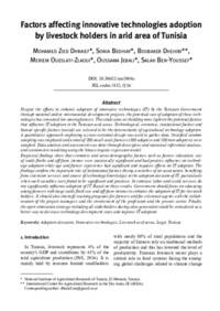 Factors affecting innovative technologies adoption by livestock holders in arid area of Tunisia Factors affecting innovative technologies adoption by livestock holders in arid area of Tunisia
