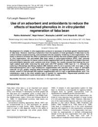Use of an adsorbent and antioxidants to reduce the effects of leached phenolics in in vitro plantlet regeneration of faba bean Use of an adsorbent and antioxidants to reduce the effects of leached phenolics in in vitro plantlet regeneration of faba bean