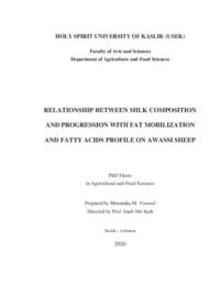 Relationship Between Milk Composition And Progression With Fat Mobilization And Fatty Acids Profile On Awassi Sheep Relationship Between Milk Composition And Progression With Fat Mobilization And Fatty Acids Profile On Awassi Sheep