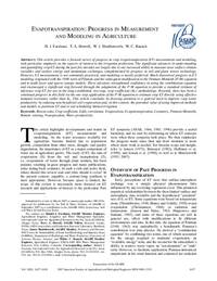 Evapotranspiration: progress in measurement and modeling in agriculture Evapotranspiration: progress in measurement and modeling in agriculture