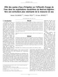 Effet des quotas d’eau d’irrigation sur l’efficacité d’usage de l’eau dans les exploitations maraîchères du Nord-est Algérien: Vers une serriculture plus valorisante de la ressource en eau