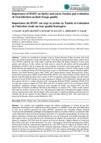 Importance du BYDV sur orge et avoine en Tunisie et évaluation de l'infection virale sur leur qualité fourragère Importance du BYDV sur orge et avoine en Tunisie et évaluation de l'infection virale sur leur qualité fourragère