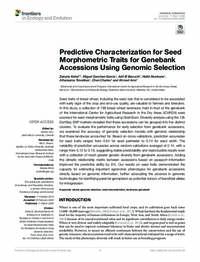 Predictive Characterization for Seed Morphometric Traits for Genebank Accessions Using Genomic Selection Predictive Characterization for Seed Morphometric Traits for Genebank Accessions Using Genomic Selection