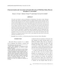 Characterization and Assessment of Genetic Diversity of Wild Date Palm (Phoenix dactylifera L.) in Jordan Characterization and Assessment of Genetic Diversity of Wild Date Palm (Phoenix dactylifera L.) in Jordan