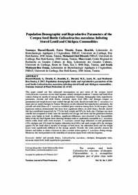 Population Demographic and Reproductive Parameters of the Cowpea Seed Beetle Callosobruchus maculatus Infesting Stored Lentil and Chickpea Commodities Population Demographic and Reproductive Parameters of the Cowpea Seed Beetle Callosobruchus maculatus Infesting Stored Lentil and Chickpea Commodities