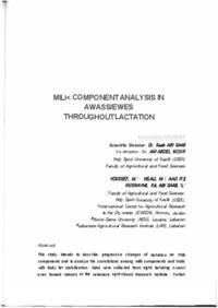 Milk Component Analysis in Awass/Ewes throughout Lactation