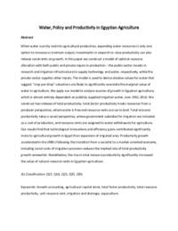 Water, Policy, and Productivity in Egyptian Agriculture Water, Policy, and Productivity in Egyptian Agriculture