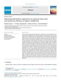 Optimizing split-fertilizer applications for enhanced maize yield and nutrient use efficiency in Nigeria’s Middle-belt Optimizing split-fertilizer applications for enhanced maize yield and nutrient use efficiency in Nigeria’s Middle-belt