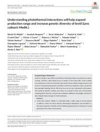 Understanding photothermal interactions will help expand production range and increase genetic diversity of lentil (Lens culinaris Medik.)