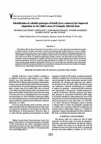 Identification of suitable genotypes of lentil (Lens culinaris) for improved adaptation to rice fallow areas of Gangetic Alluvial Zone Identification of suitable genotypes of lentil (Lens culinaris) for improved adaptation to rice fallow areas of Gangetic Alluvial Zone