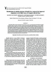 Identification of suitable genotypes of lentil (Lens culinaris) for improved adaptation to rice fallow areas of Gangetic Alluvial Zone