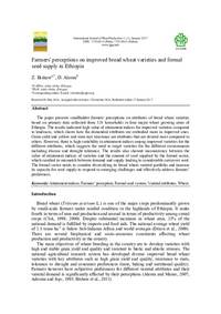 Farmers' perceptions on improved bread wheat varieties and formal seed supply in Ethiopia Farmers' perceptions on improved bread wheat varieties and formal seed supply in Ethiopia
