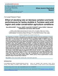 Effect of stocking rate on biomass variation and lamb performances for barley stubble in Tunisian semi arid region and under conservation agriculture conditions Effect of stocking rate on biomass variation and lamb performances for barley stubble in Tunisian semi arid region and under conservation agriculture conditions