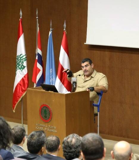 Michael Haddad during his speech at AUB, on June 1st 2022 Michael Haddad during his speech at AUB, on June 1st 2022