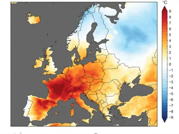 European temperature of the land on June 26, 2019