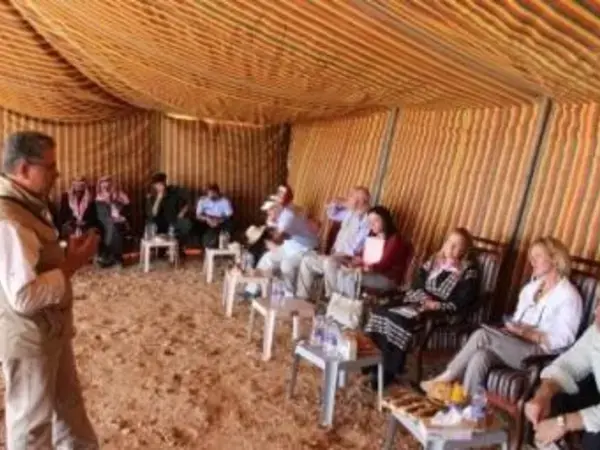 Ambassador Alice Wells (seated far right) hears how ICARDA is attempting to reverse degradation across the Jordanian Badia.