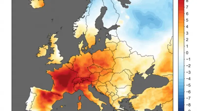 European temperature of the land on June 26, 2019