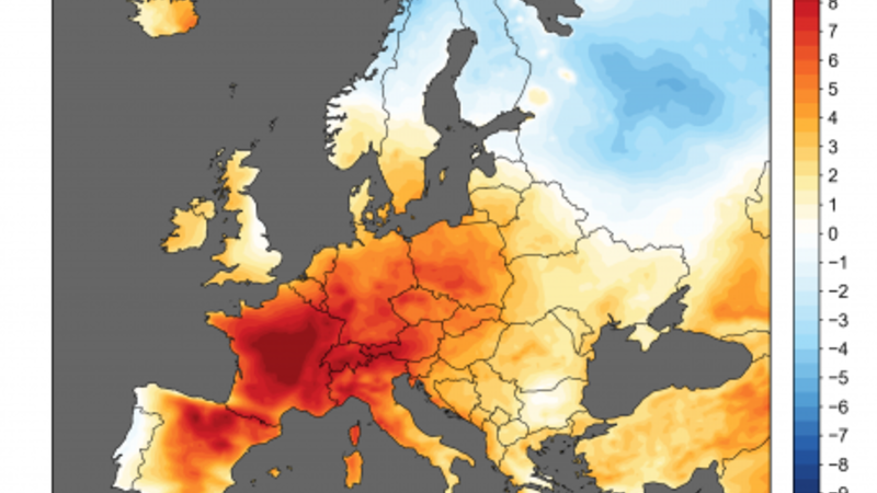 European temperature of the land on June 26, 2019