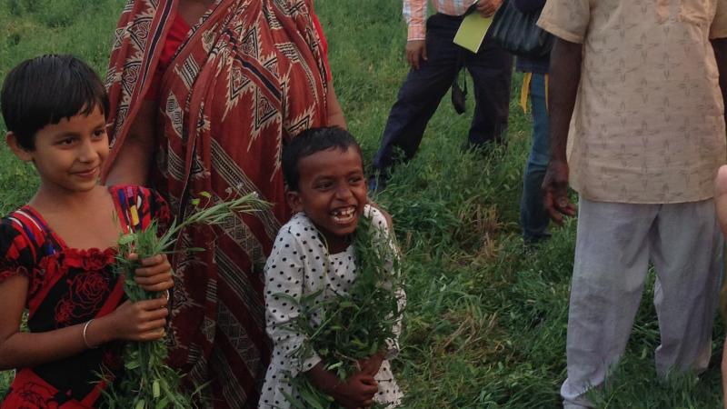 Farmers’ Field Day participants take a close look at the BARIMasur-8 crop