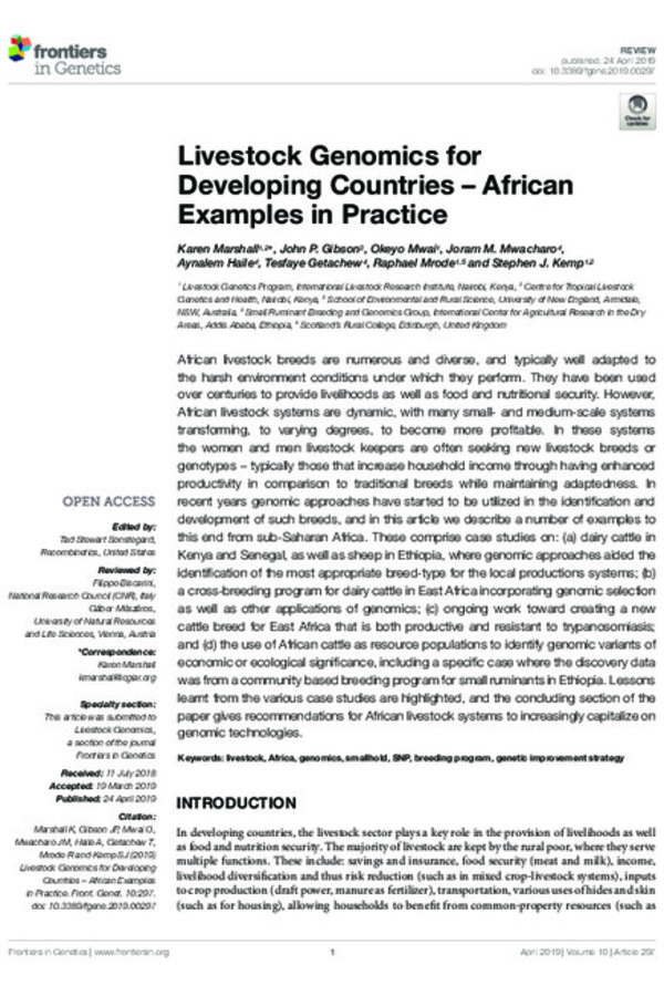 Livestock Genomics for Developing Countries – African Examples in Practice Livestock Genomics for Developing Countries – African Examples in Practice