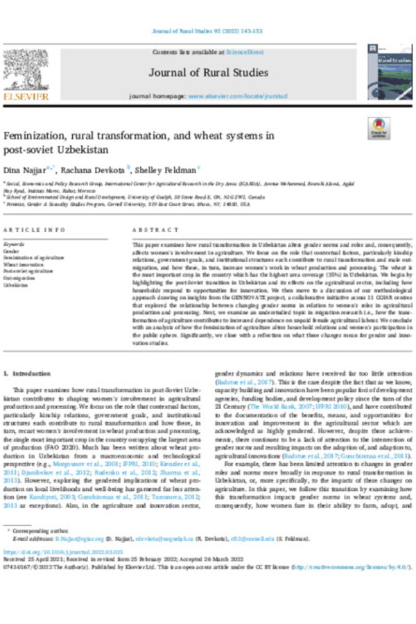 Feminization, rural transformation, and wheat systems in post-soviet Uzbekistan