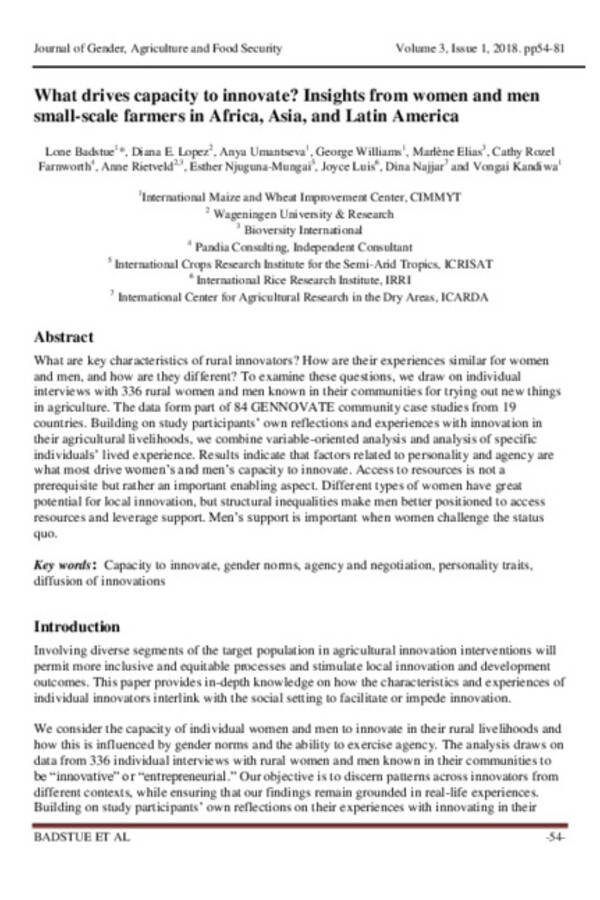 What drives capacity to innovate? Insights from women and men small-scale farmers in Africa, Asia, and Latin America 