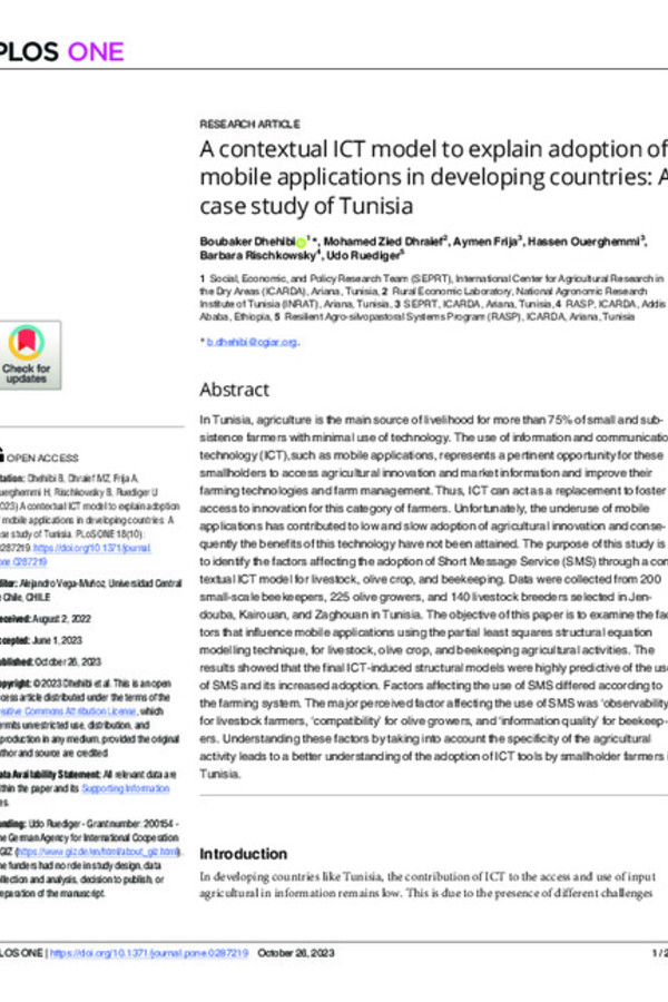 A contextual ICT model to explain adoption of mobile applications in developing countries: A case study of Tunisia A contextual ICT model to explain adoption of mobile applications in developing countries: A case study of Tunisia