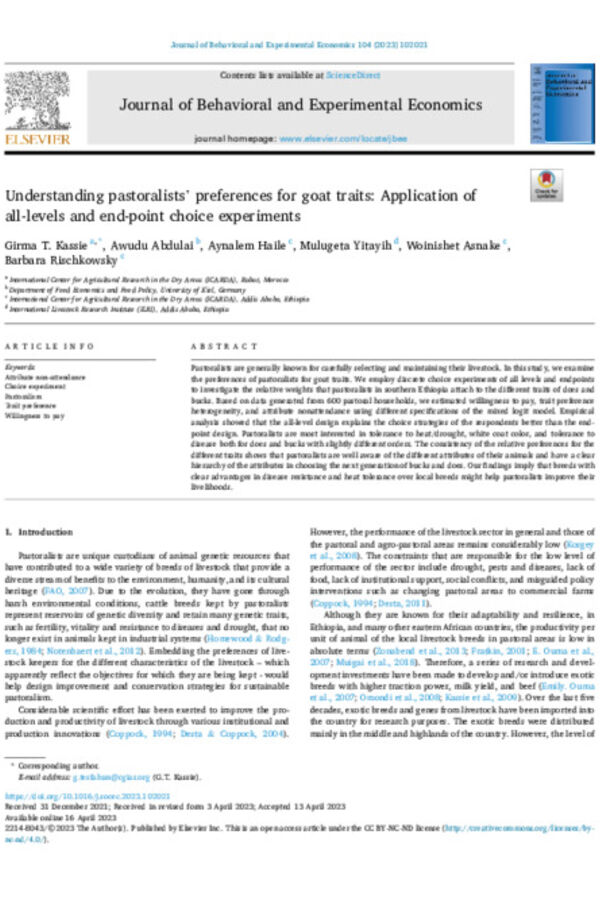 Understanding pastoralists’ preferences for goat traits: Application of all-levels and end-point choice experiments Understanding pastoralists’ preferences for goat traits: Application of all-levels and end-point choice experiments