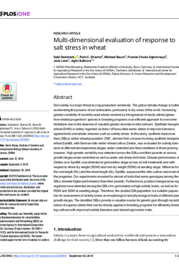 Multi-dimensional evaluation of response to salt stress in wheat