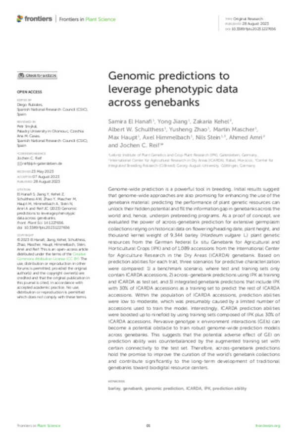 Genomic predictions to leverage phenotypic data across genebanks