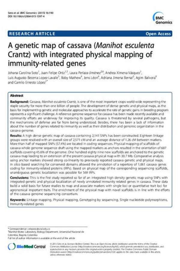 A genetic map of cassava (Manihot esculenta Crantz) with integrated physical mapping of immunity-related genes