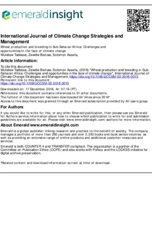 Wheat production and breeding in Sub-Saharan Africa: Challenges and opportunities in the face of climate change Wheat production and breeding in Sub-Saharan Africa: Challenges and opportunities in the face of climate change