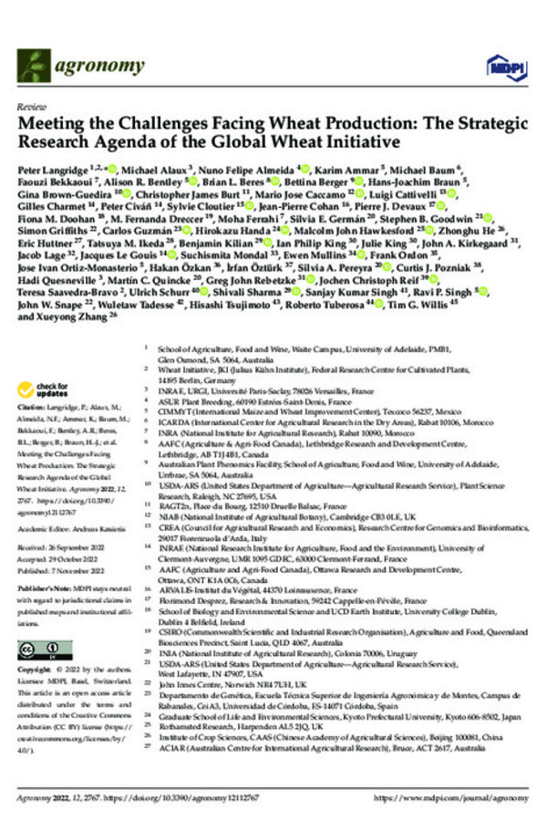 Meeting the Challenges Facing Wheat Production: The Strategic Research Agenda of the Global Wheat Initiative