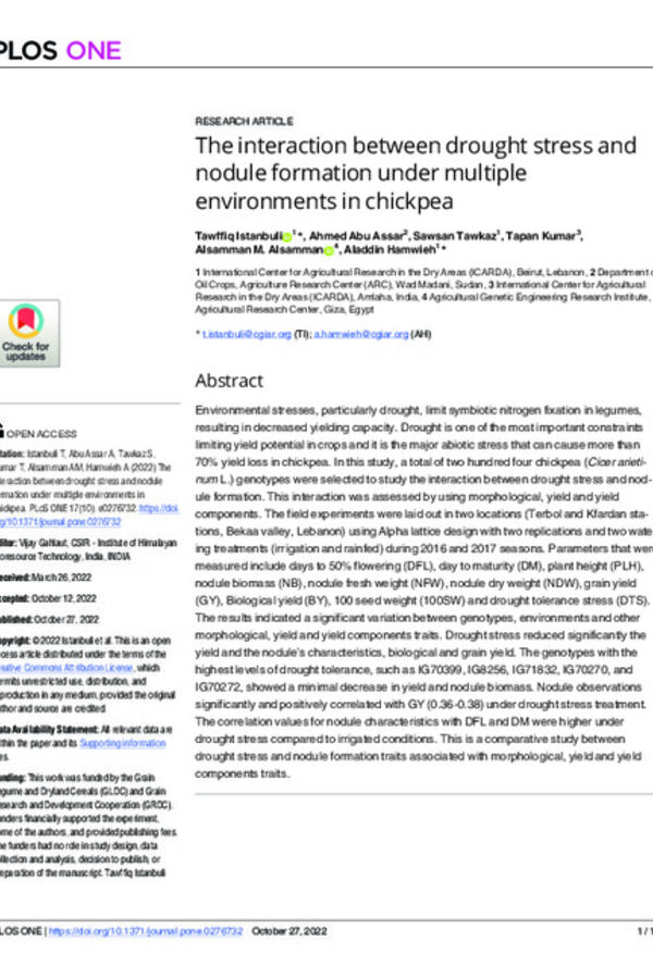 The interaction between drought stress and nodule formation under multiple environments in chickpea