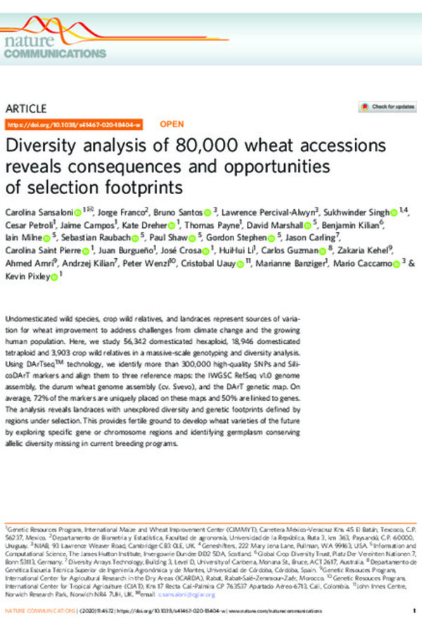 Diversity analysis of 80,000 wheat accessions reveals consequences and opportunities of selection footprints Diversity analysis of 80,000 wheat accessions reveals consequences and opportunities of selection footprints