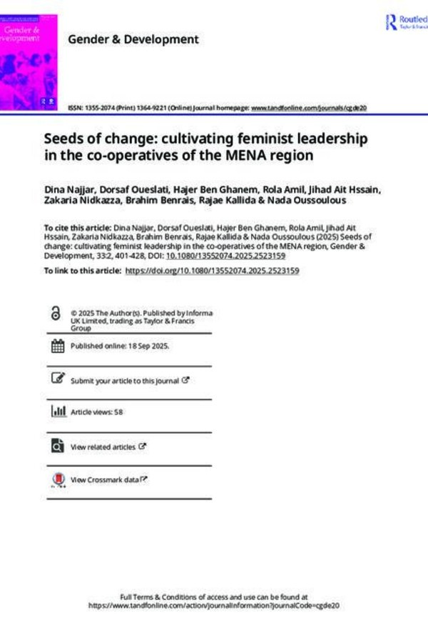 Seeds of change: cultivating feminist leadership in the co-operatives of the MENA region Seeds of change: cultivating feminist leadership in the co-operatives of the MENA region